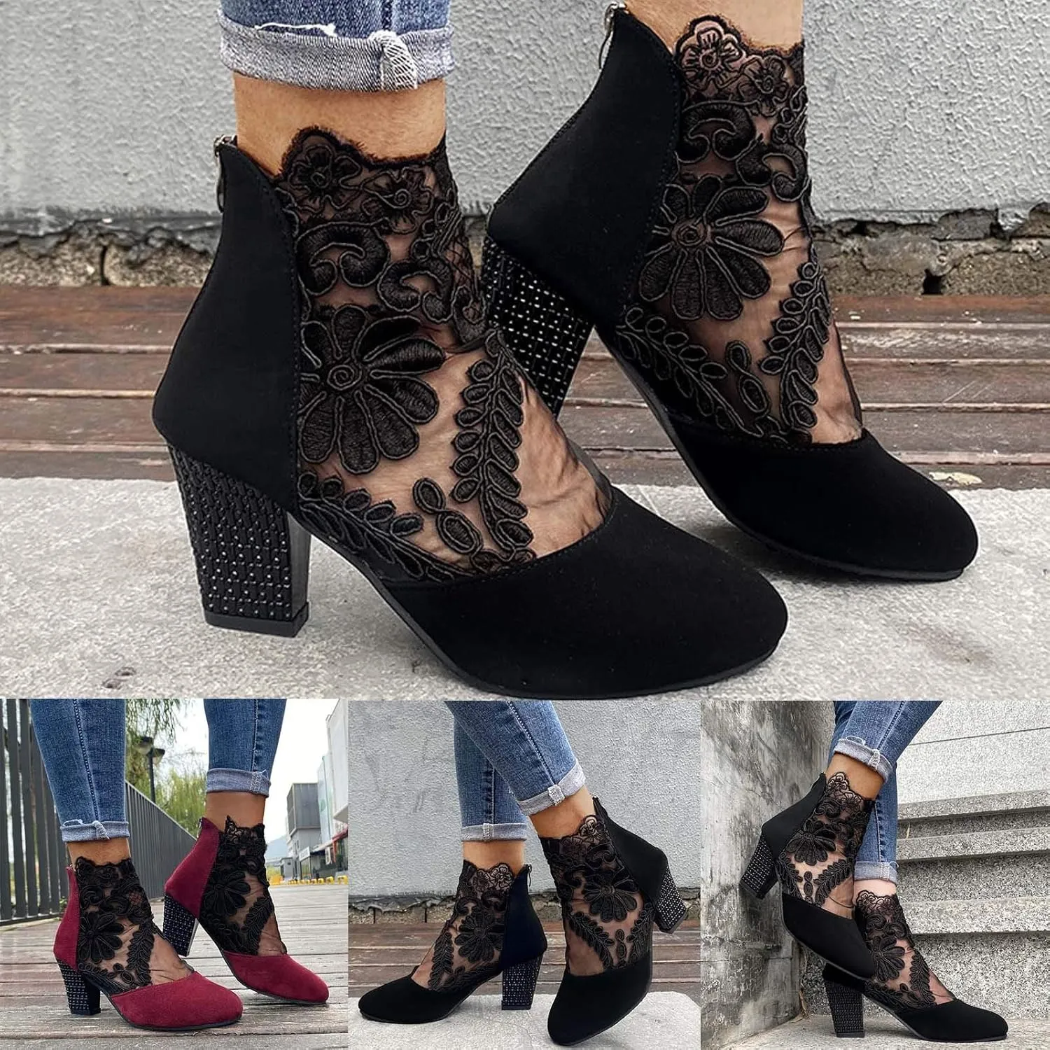 Gibobby Ankle Boot for Women Low Heel Womens Cowboy Boots Pointed Toe Faux Stacked Chunky Heels V Cut Zipper Booties