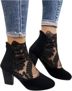 Gibobby Ankle Boot for Women Low Heel Womens Cowboy Boots Pointed Toe Faux Stacked Chunky Heels V Cut Zipper Booties