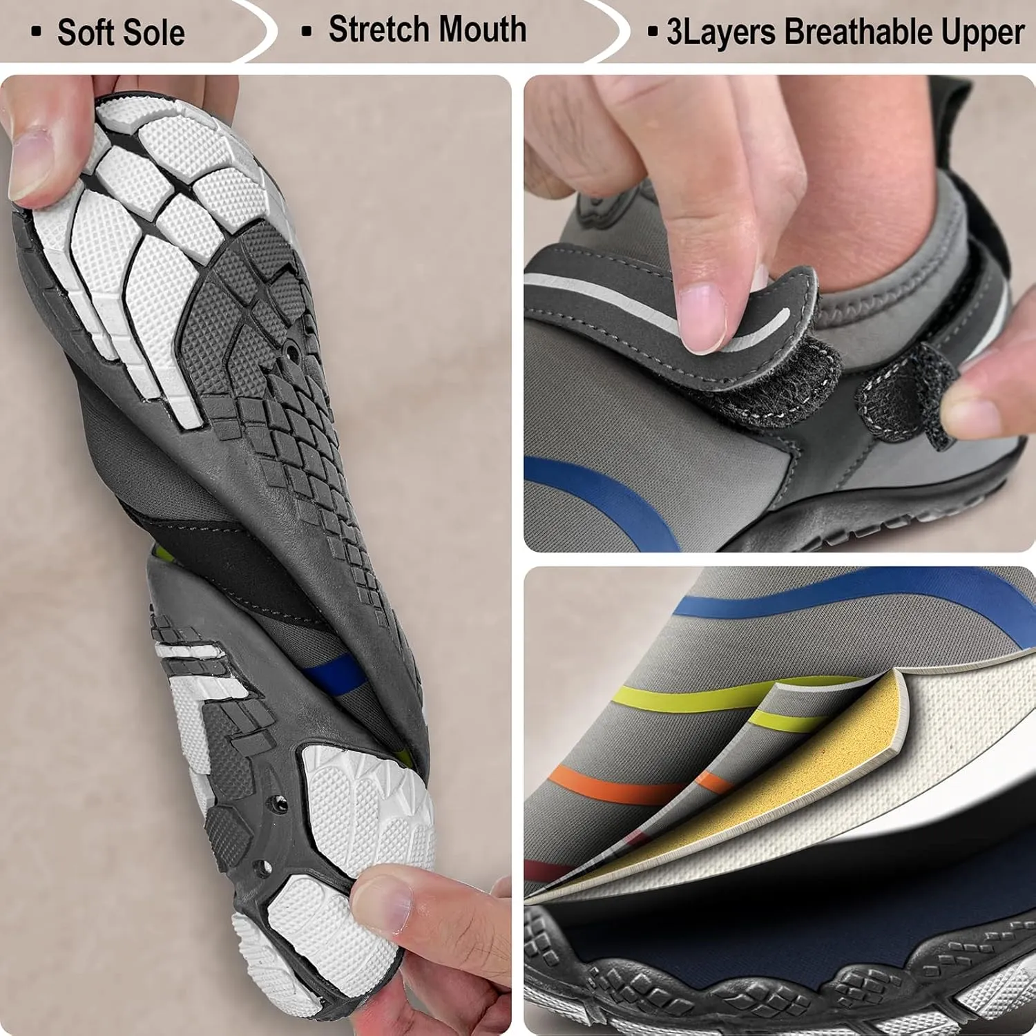 KEMISANT Mens Water Shoes, Unisex Barefoot Aqua Shoes for Men Women Beach Swimming Water Sport Shoes