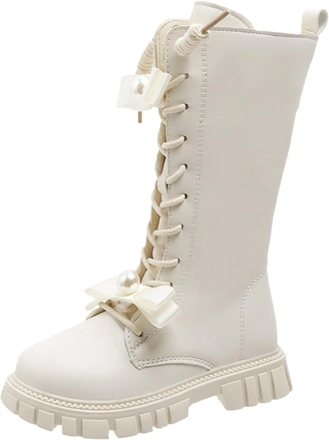Knee Length Boots for Girls Lace Up Side Zip Combat Boots Girls' High Tall Boots Bow Winter Shoes Little Kids/Big Kids