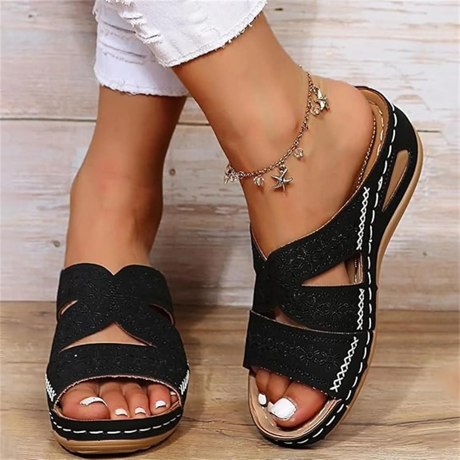 Lausiuoe Sandals Women Dressy Comfortable Fashion Orthotic Slides Ladies Athletic Slip On Slippers Orthopedic Flip Flops 2025