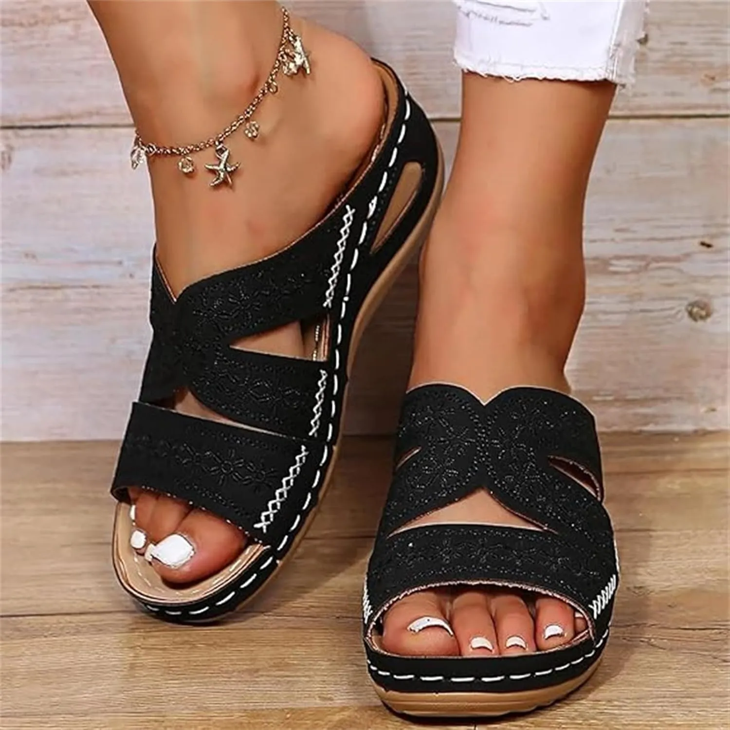 Lausiuoe Sandals Women Dressy Comfortable Fashion Orthotic Slides Ladies Athletic Slip On Slippers Orthopedic Flip Flops 2025