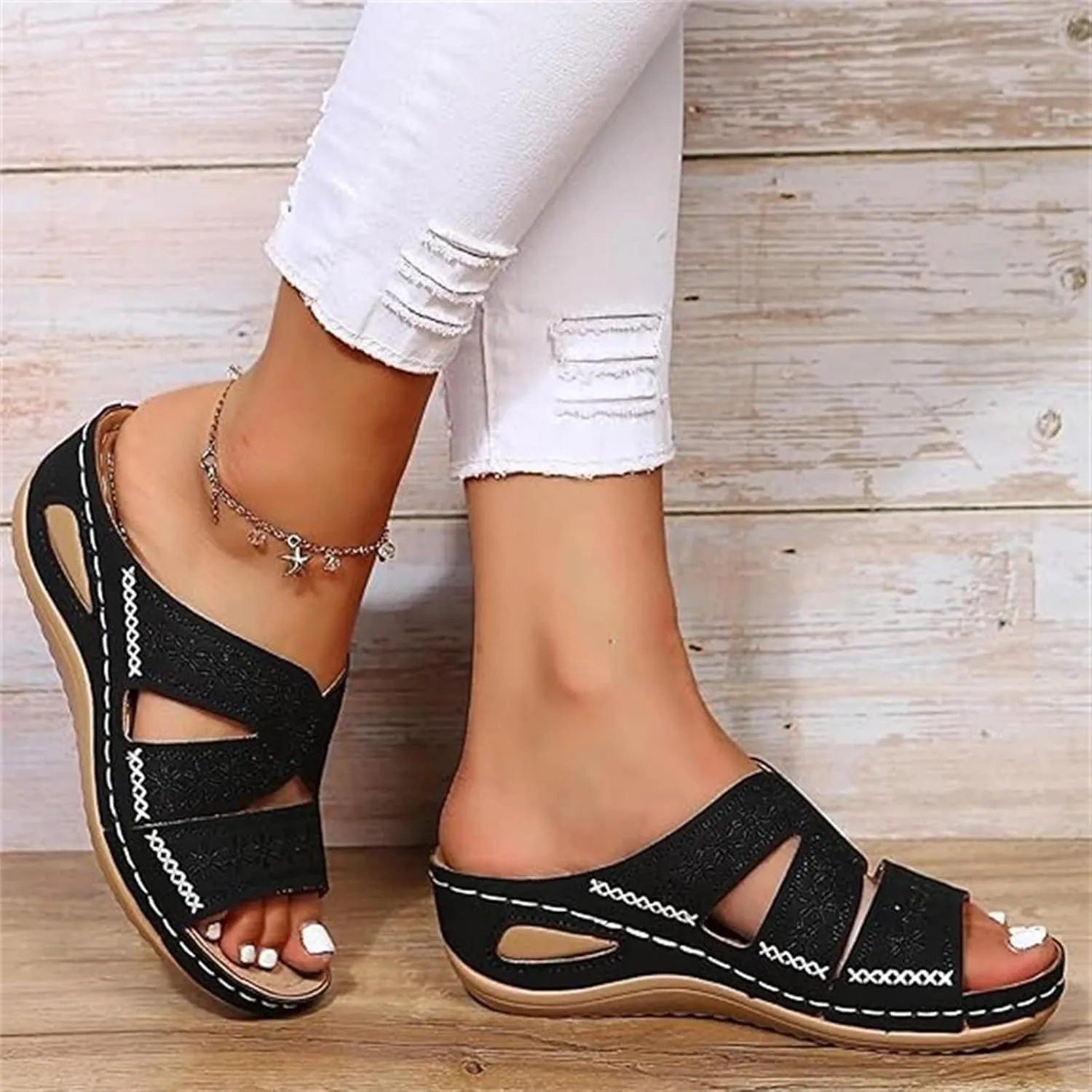 Lausiuoe Sandals Women Dressy Comfortable Fashion Orthotic Slides Ladies Athletic Slip On Slippers Orthopedic Flip Flops 2025