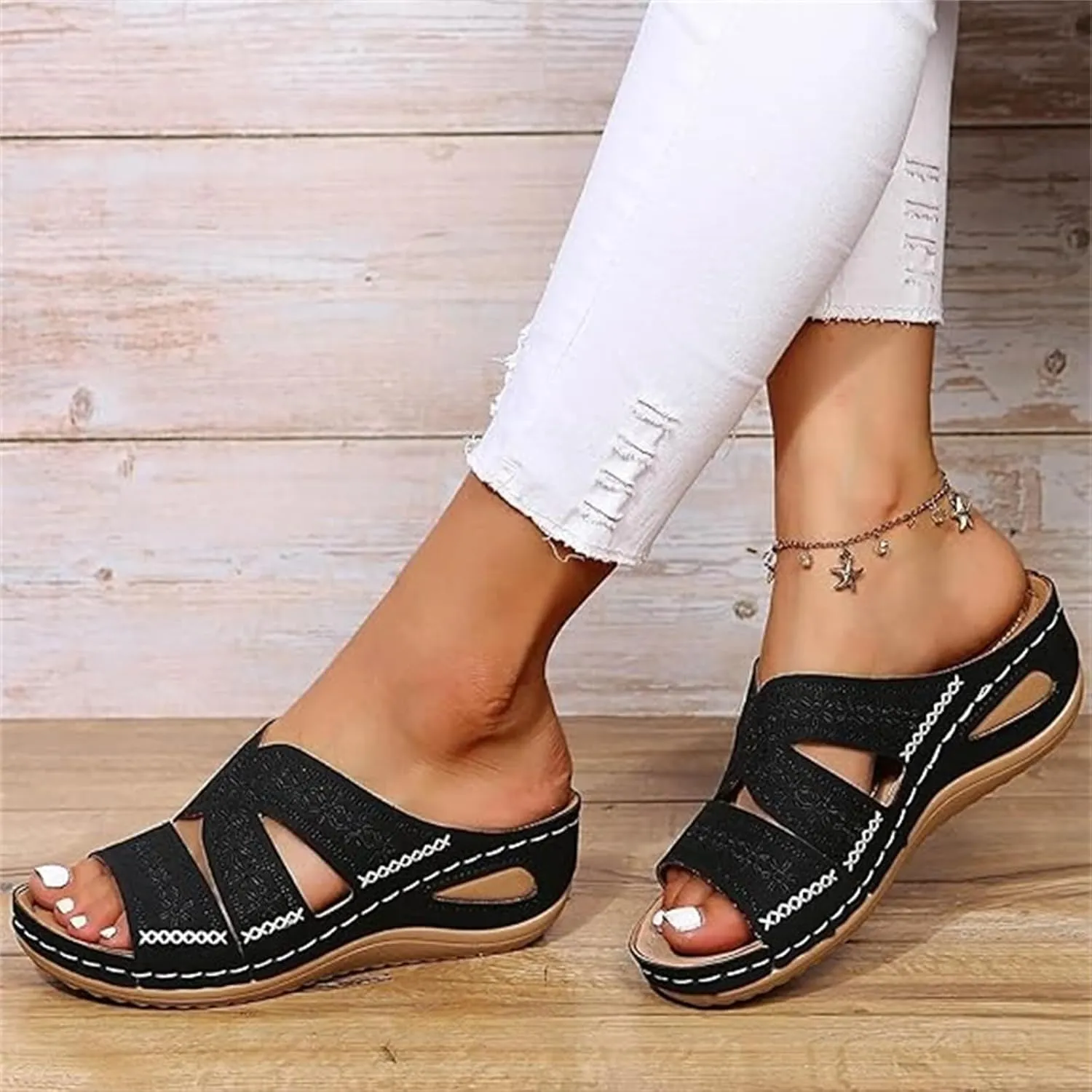 Lausiuoe Sandals Women Dressy Comfortable Fashion Orthotic Slides Ladies Athletic Slip On Slippers Orthopedic Flip Flops 2025