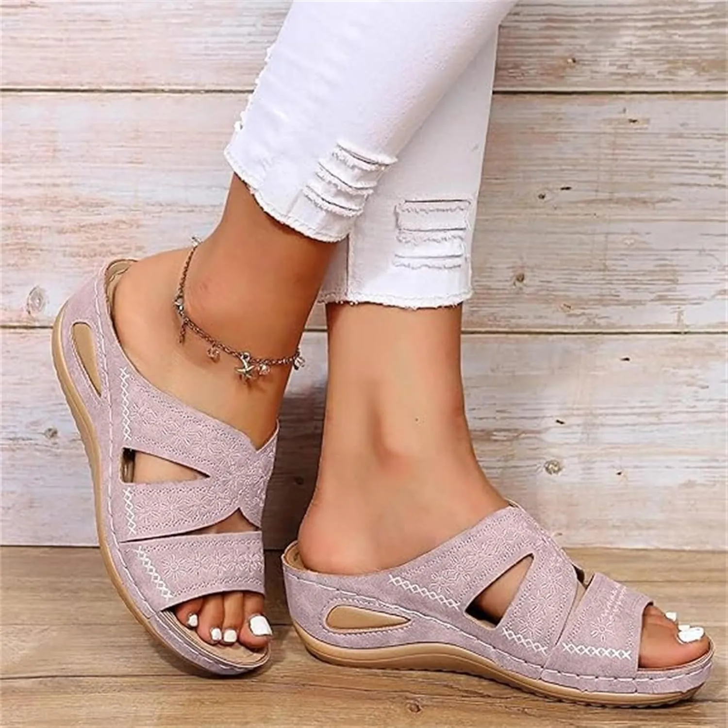 Lausiuoe Sandals Women Dressy Comfortable Orthotic Slides Arch Support Slip on Soft Fashion Orthopedic Slippers Flip Flops