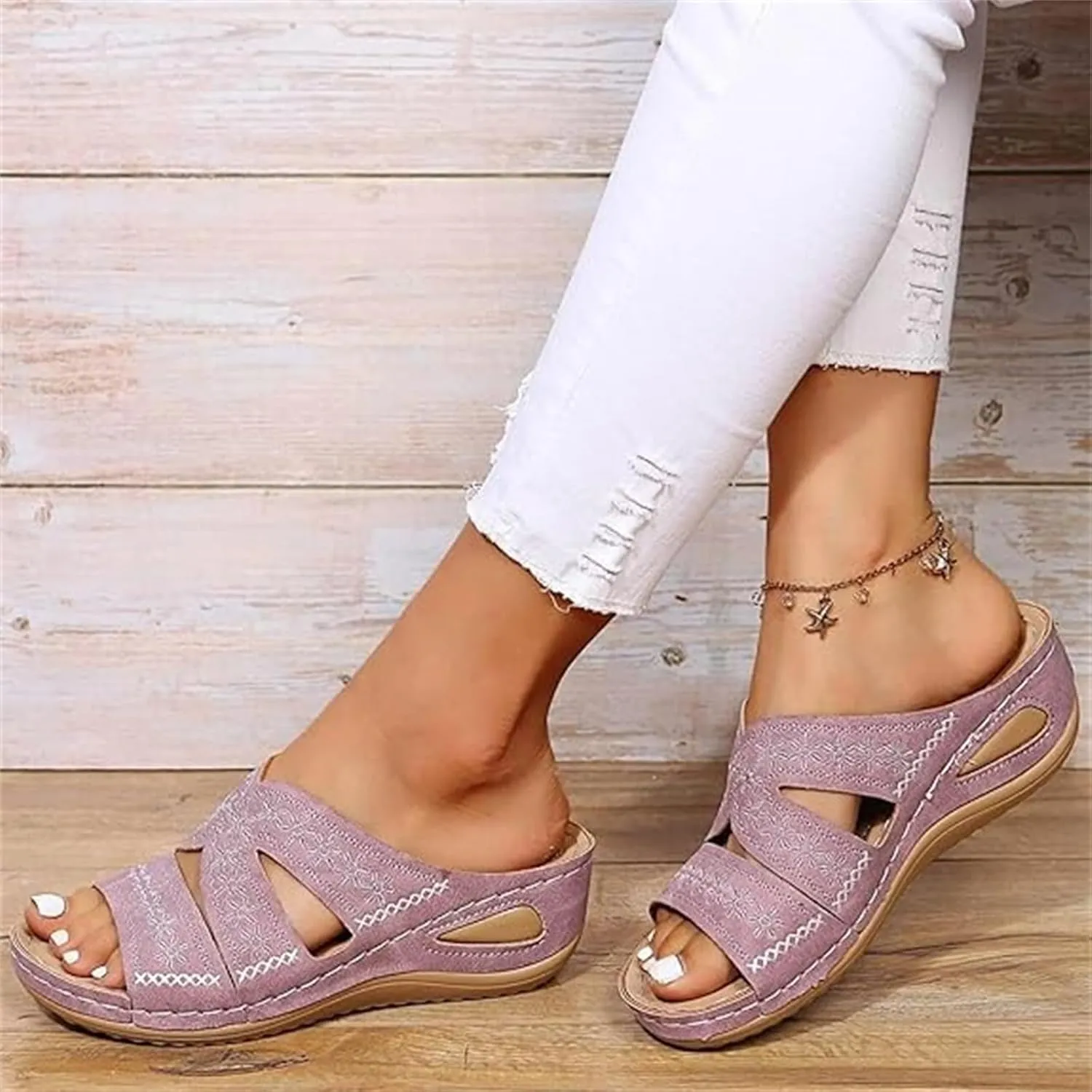 Lausiuoe Sandals Women Dressy Comfortable Orthotic Slides Arch Support Slip on Soft Fashion Orthopedic Slippers Flip Flops