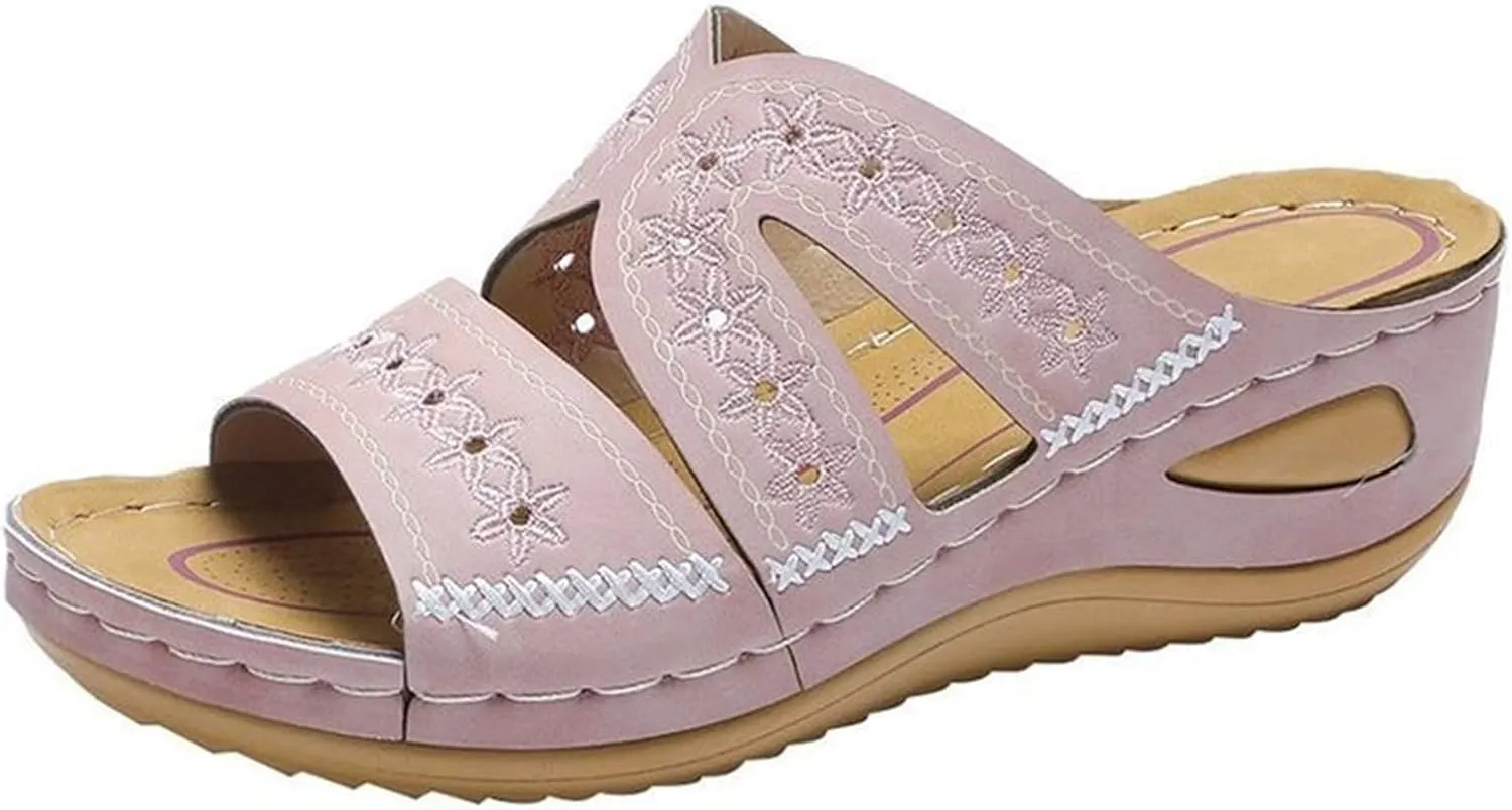 Lausiuoe Sandals Women Dressy Comfortable Orthotic Slides Arch Support Slip on Soft Fashion Orthopedic Slippers Flip Flops
