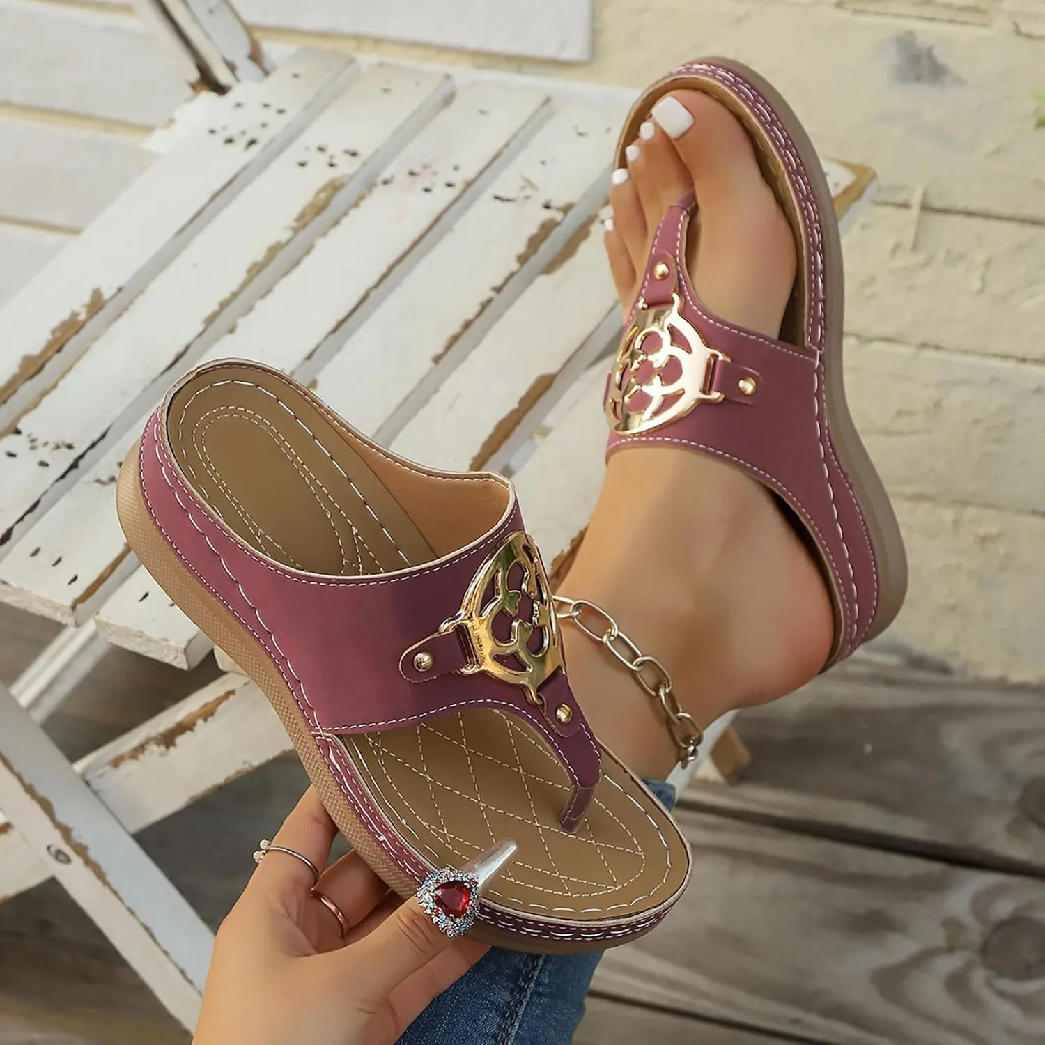 Orthopedic Sandals for Women Arch Support Wedge Flip Flops Summer 2025 Comfortable Elegant Casual Beach Slippers
