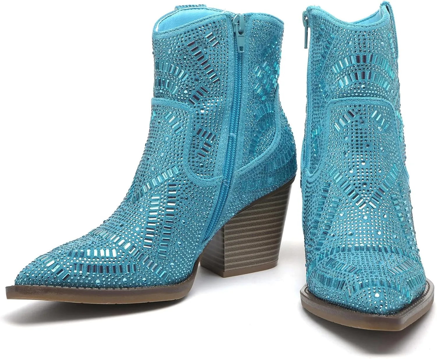 Rhinestone Boots for Women Black Diamonds Cowboy Boots Silver Cowgirl Boots Sparkly Pink Shoes Glitter Red Short Shoes Elegante Wide Mid Calf Ankle & Bootie