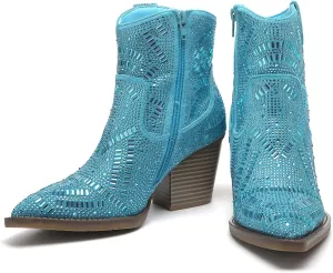 Rhinestone Boots for Women Black Diamonds Cowboy Boots Silver Cowgirl Boots Sparkly Pink Shoes Glitter Red Short Shoes Elegante Wide Mid Calf Ankle & Bootie