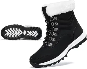 Snow Boots Women Winter Warm Fur Lined Snow Boots Cuffed Fur Collar Anti-Slip Mid Calf Boots Outdoor Insulated Waterproof Hiking Ankle Boots for Work Walking Hiking Outdoor