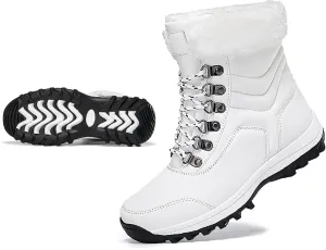 Snow Boots Women Winter Warm Fur Lined Snow Boots Cuffed Fur Collar Anti-Slip Mid Calf Boots Outdoor Insulated Waterproof Hiking Ankle Boots for Work Walking Hiking Outdoor