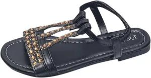 Wedge Sandals for Women Comfortable Open Toe Sandal T-Strap Beaded Bohemia 2025 Beach Shoes Slip On Dressy Flat Sandals