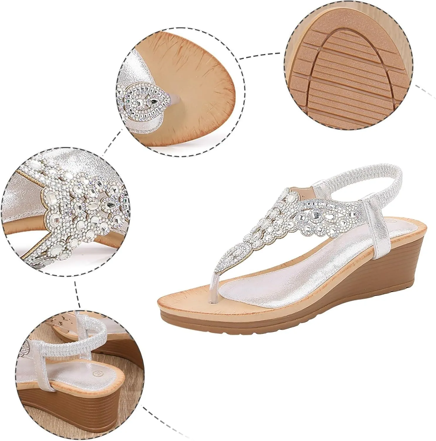 Womens Arch Support Sandals Orthotic Adjustable Thong Flip Flop Elastic Strappy Thong Ankle Strap Summer Dress Beach Gladiator Sandals Wedge Shoes
