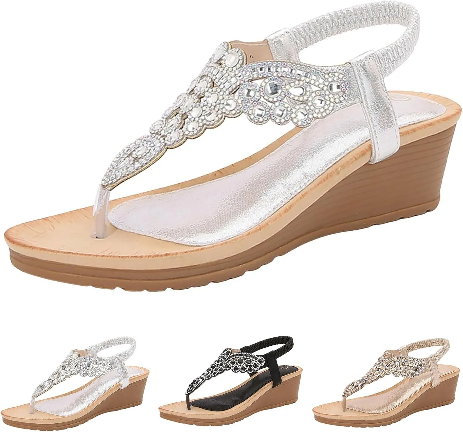 Womens Arch Support Sandals Orthotic Adjustable Thong Flip Flop Elastic Strappy Thong Ankle Strap Summer Dress Beach Gladiator Sandals Wedge Shoes