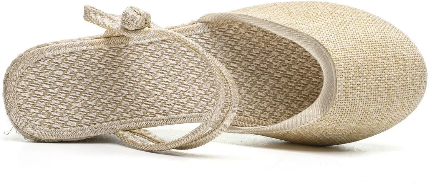 Womens Sandals Closed Toe Espadrille Wedge Sandals Buckle Strap Ladies Espadrilles Wedge Sandals Casual Footwear Outdoor Sandals Dressy Summer Flat