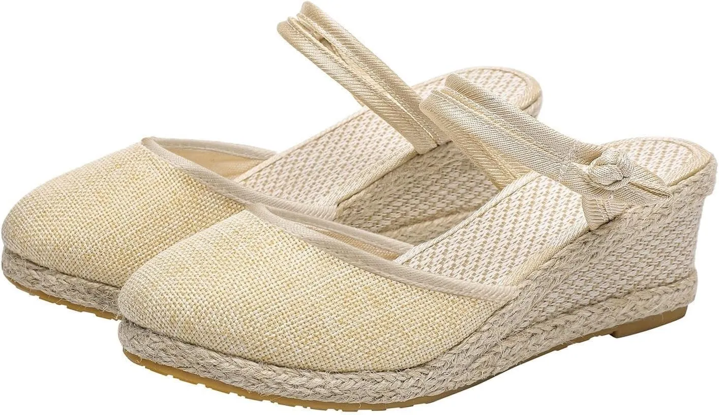 Womens Sandals Closed Toe Espadrille Wedge Sandals Buckle Strap Ladies Espadrilles Wedge Sandals Casual Footwear Outdoor Sandals Dressy Summer Flat