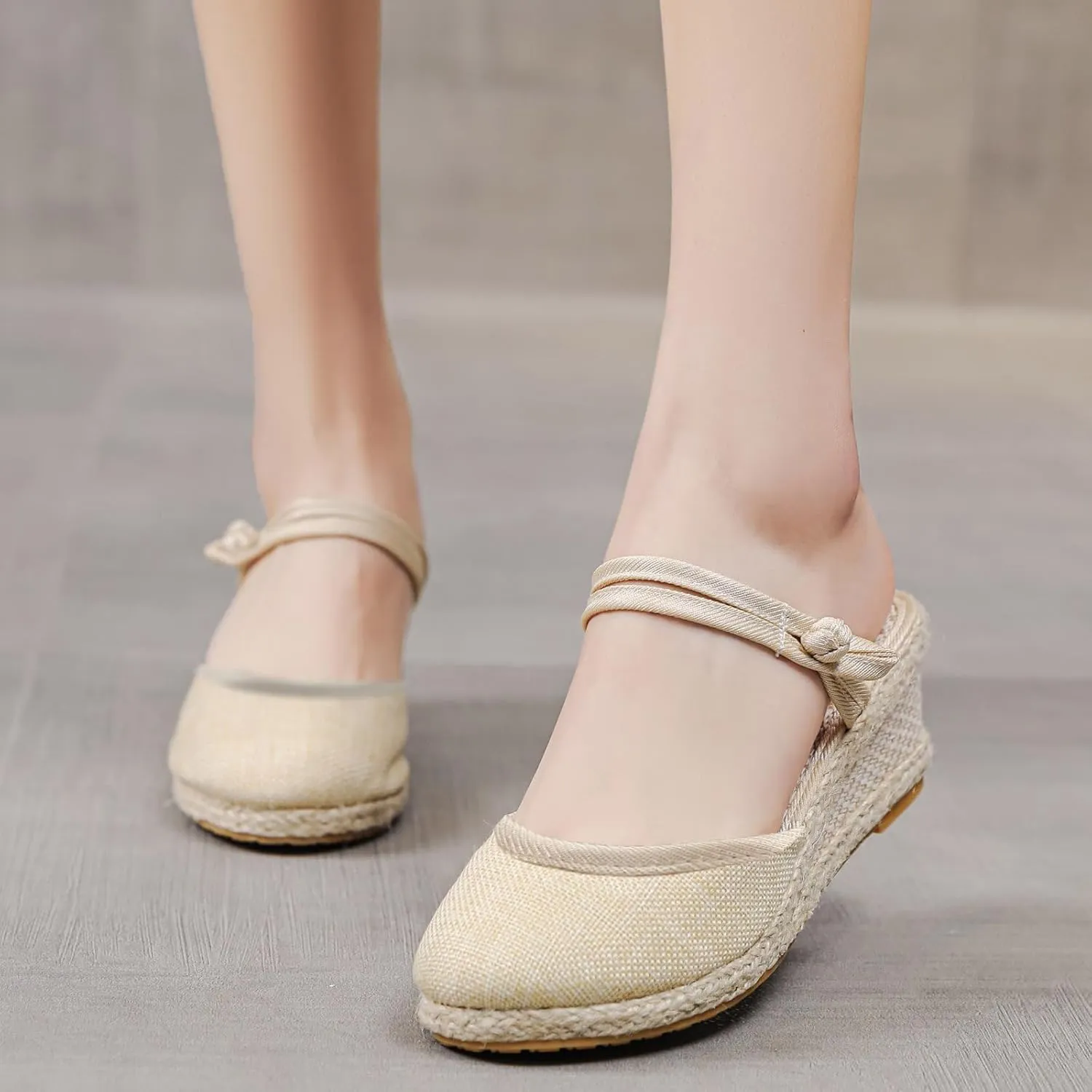 Womens Sandals Closed Toe Espadrille Wedge Sandals Buckle Strap Ladies Espadrilles Wedge Sandals Casual Footwear Outdoor Sandals Dressy Summer Flat